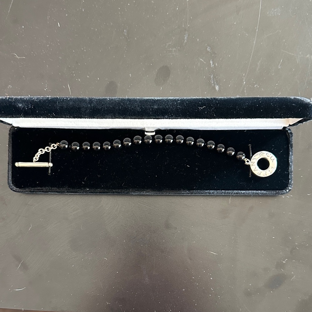 Black Bracelet with Silver Circle Charm